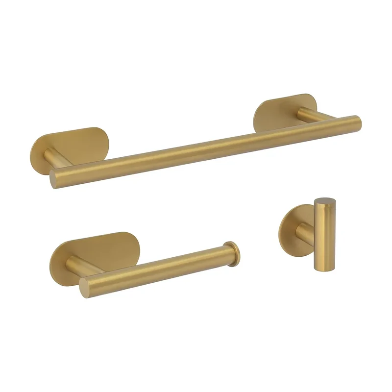 Accesorios de baño adhesivos sin taladro oro mate con protección PVD 40 cm toallero Portarrollos y 2 perchas Valaz