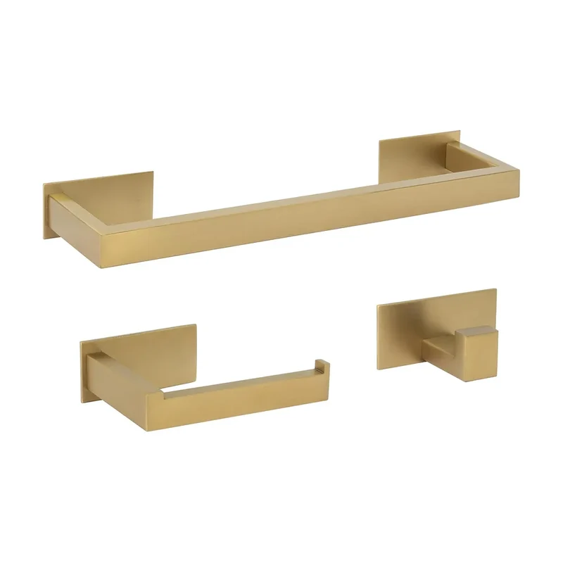 Set de Baño Adhesivo Oro Mate con Toallero y Portarrollos Valaz de 40cm