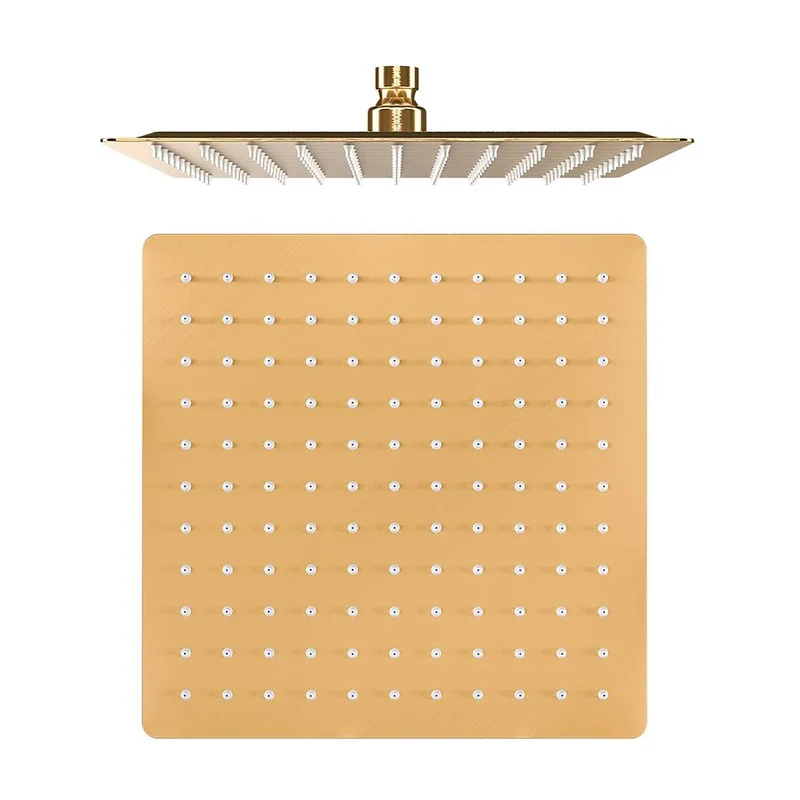 Ducha empotrada monomando a pared cuadrada con rociador de 30 cm en oro mate y PVD Miño de Valaz