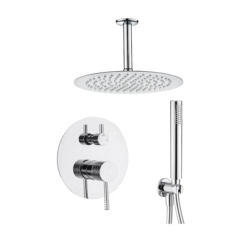 Ducha empotrada monomando a techo redonda con maneta luxury y rociador de 20 cm en cromado Ofin de Valaz