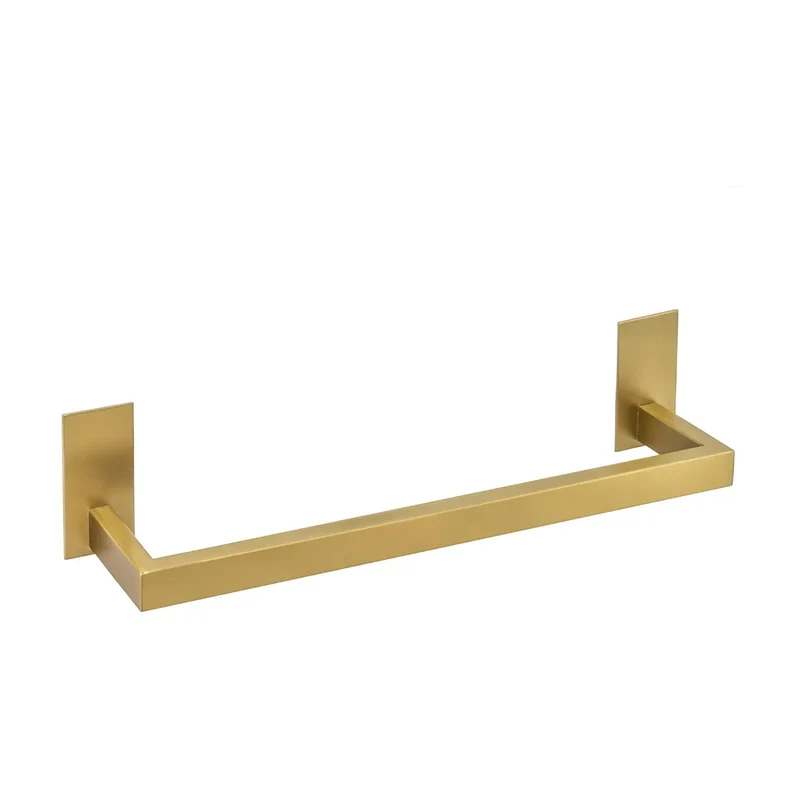 Toallero adhesivo cuadrado 37 cm oro mate con protección PVD sin taladro para baño de Valaz