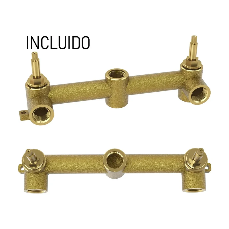 Ducha empotrada bimando redonda de 1 salida con rociador de 30 cm en oro mate y PVD Nalón de Valaz