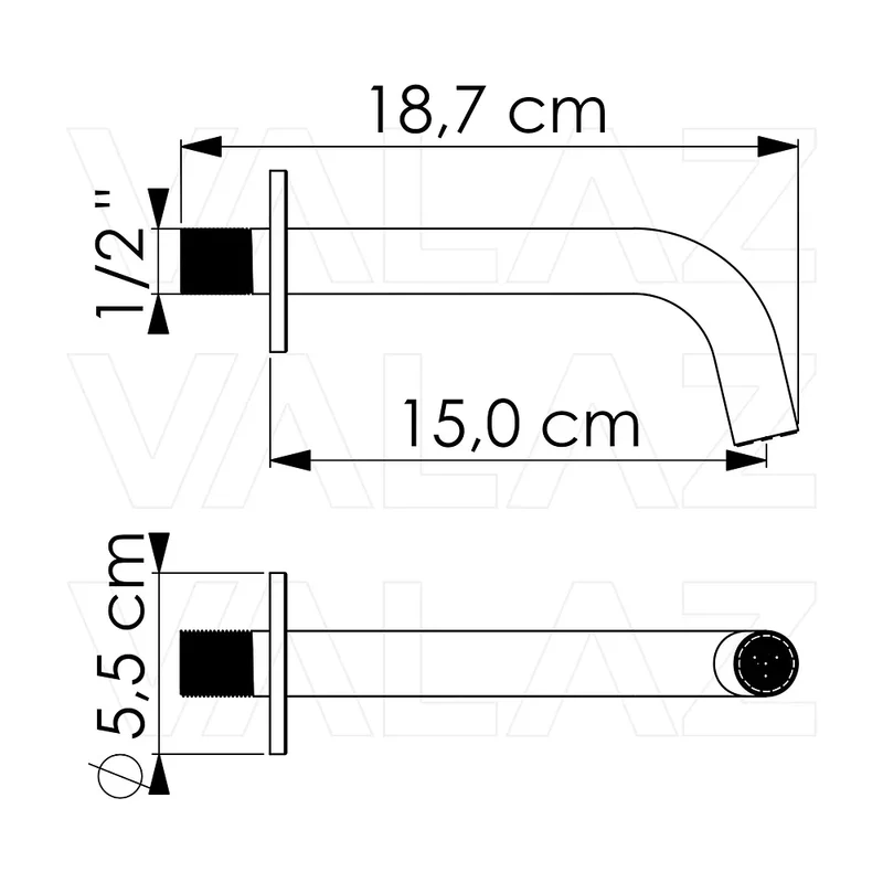Caño redondo 15cm acero cepillado con rosca 1/2 de Valaz