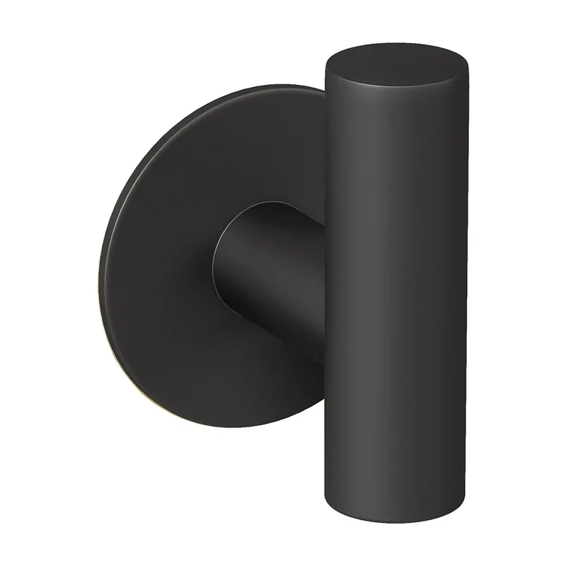 Percha con diseño redondo y acabado negro mate con adhesivo de Valaz