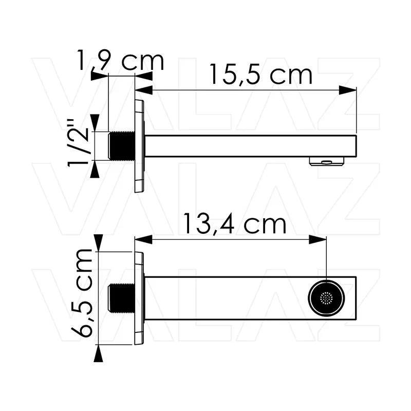 Caño cuadrado 15cm cromado con rosca 1/2 de Valaz