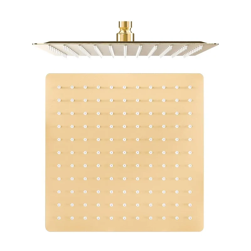 Ducha empotrada con hidromasaje de 6 jets a pared cuadrada con rociador de 30 cm en dorado cepillado Tajo de Valaz