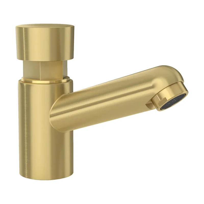 Grifo de lavabo bajo con pulsador temporizador en oro mate con protección PVD Navia de Valaz