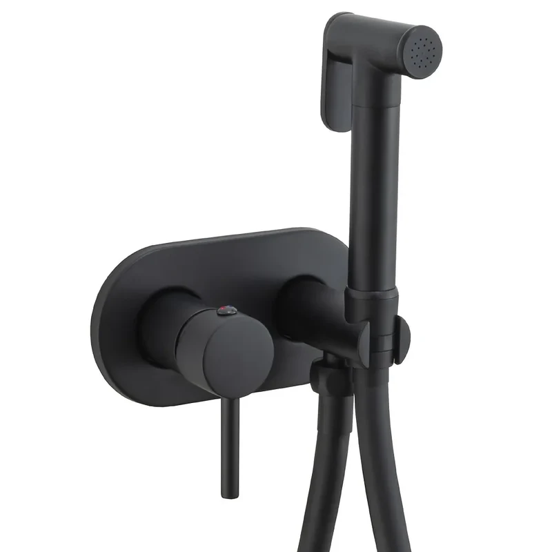 Grifo de bidet empotrado redondo negro mate con control de temperatura y dos vías Júcar de Valaz