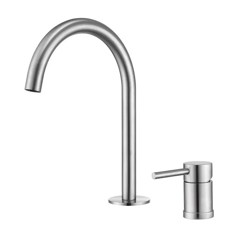 Grifo de lavabo encastrado monomando con cuello de cisne en acero cepillado Aragón de Valaz