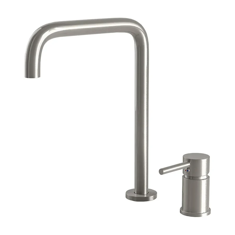Grifo de lavabo encastrado monomando alto con caño giratorio en acero cepillado Guadalupe de Valaz