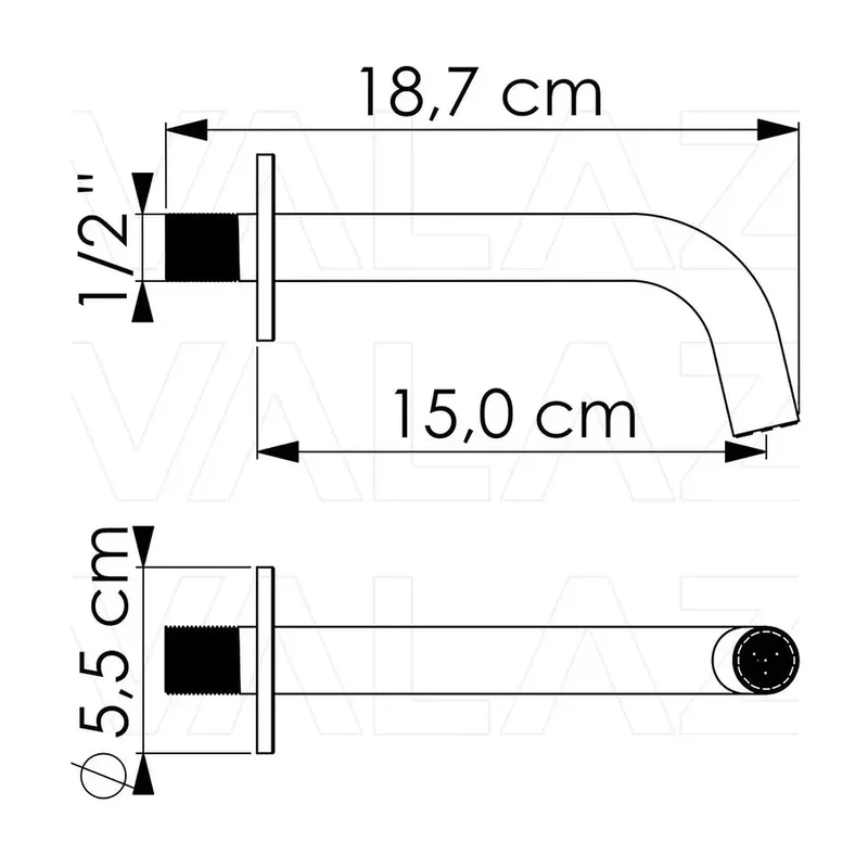 Caño redondo 15 cm blanco con rosca 1/2 pulgada de Valaz