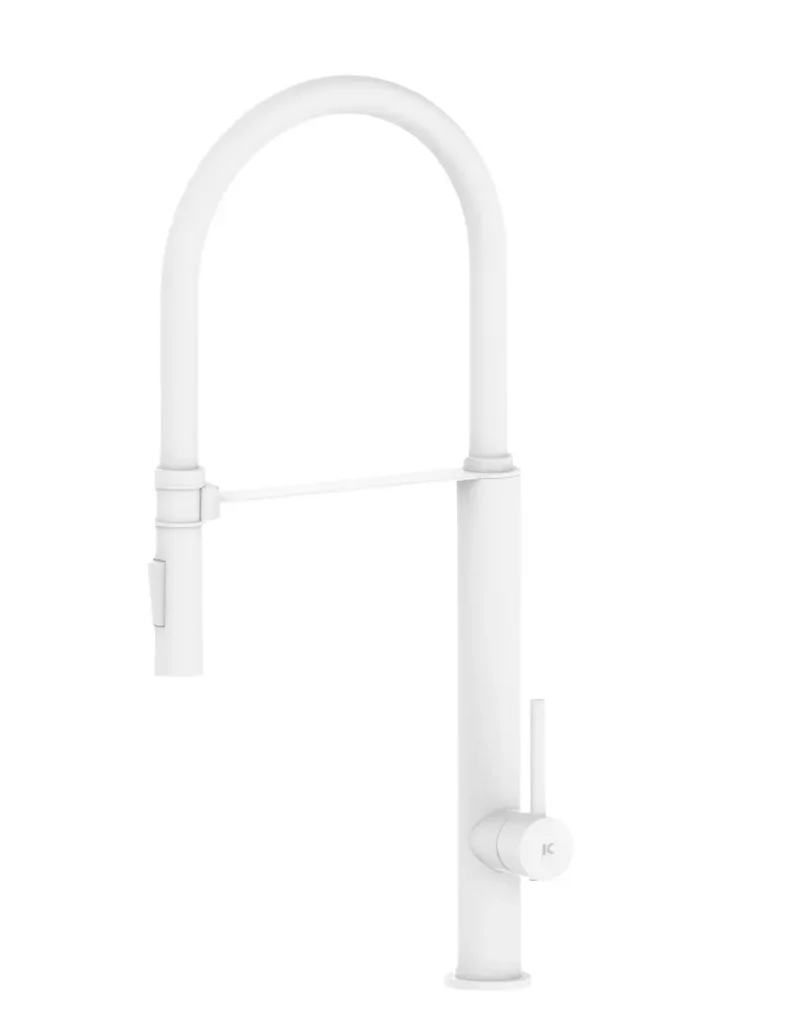 Grifo orientable con monomando para lavabos de latón acabado blanco mate Pilot Källa