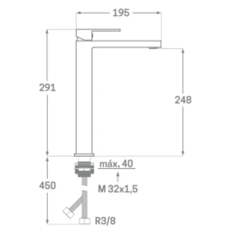 Grifo monomando lavabo alto con cartucho cerámico de acabado cromado de Kubic Kalla