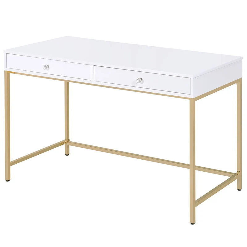 Ottey - Vanity Desk (Same 92540) - White High Gloss & Gold