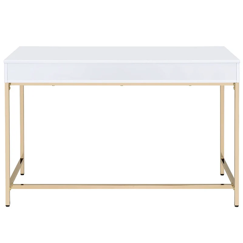 Ottey - Vanity Desk (Same 92540) - White High Gloss & Gold