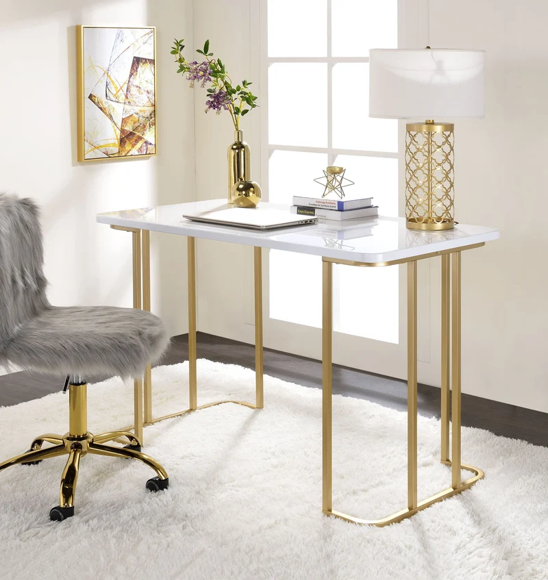 Estie - Vanity Desk (Same 93102) - White & Gold