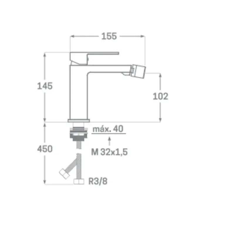 Grifo monomando de bidet con acabado grafito cepillado y cartucho cerámico de 26 mm Kubic Källa