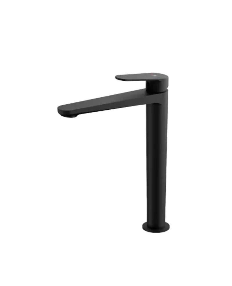 Grifo monomando de lavabo alto con cartucho cerámico y acabado negro mate Kubic Kalla
