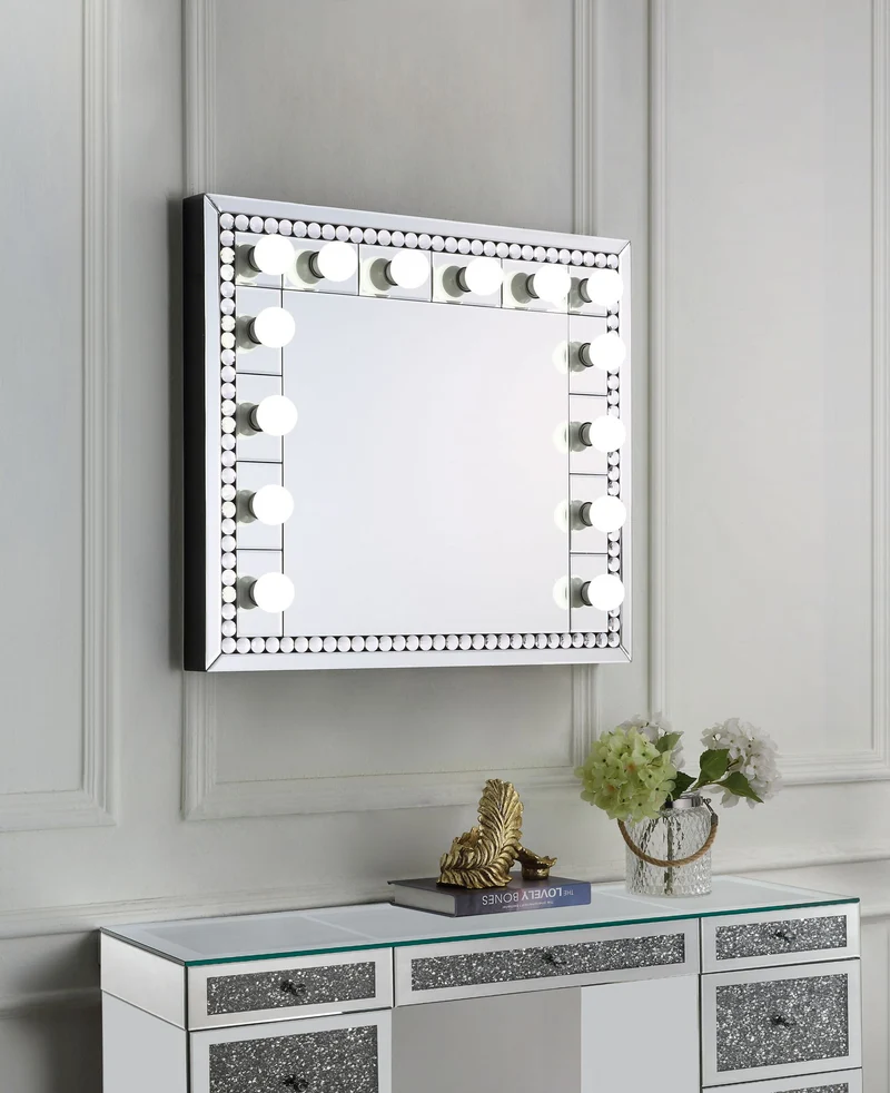 Farai - 28" Accent Mirror - Mirrored & Faux Crystal Diamonds