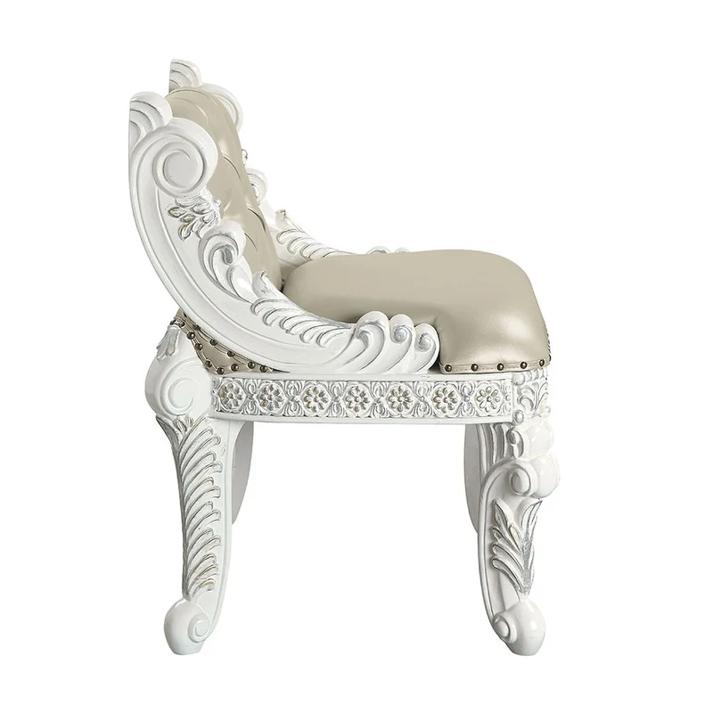 Vanaheim - Vanity Stool - Beige Synthetic Leather & Antique White