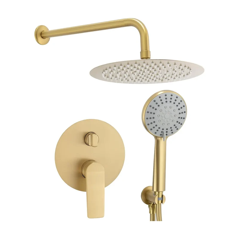 Ducha empotrada a pared redonda de 2 vías con rociador de 30 cm en oro mate y PVD Vaca de Valaz