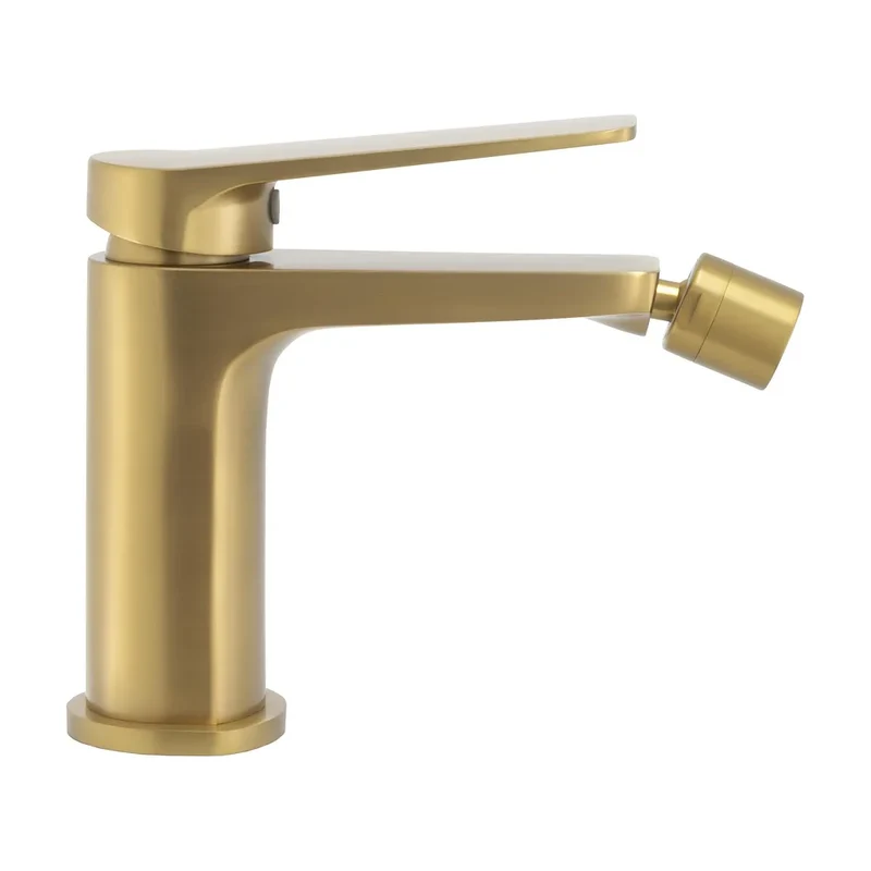 Grifo de bidé diseño compacto redondeado con acabado oro mate, monomando ergonómico y caño orientable Valdivia de Valaz
