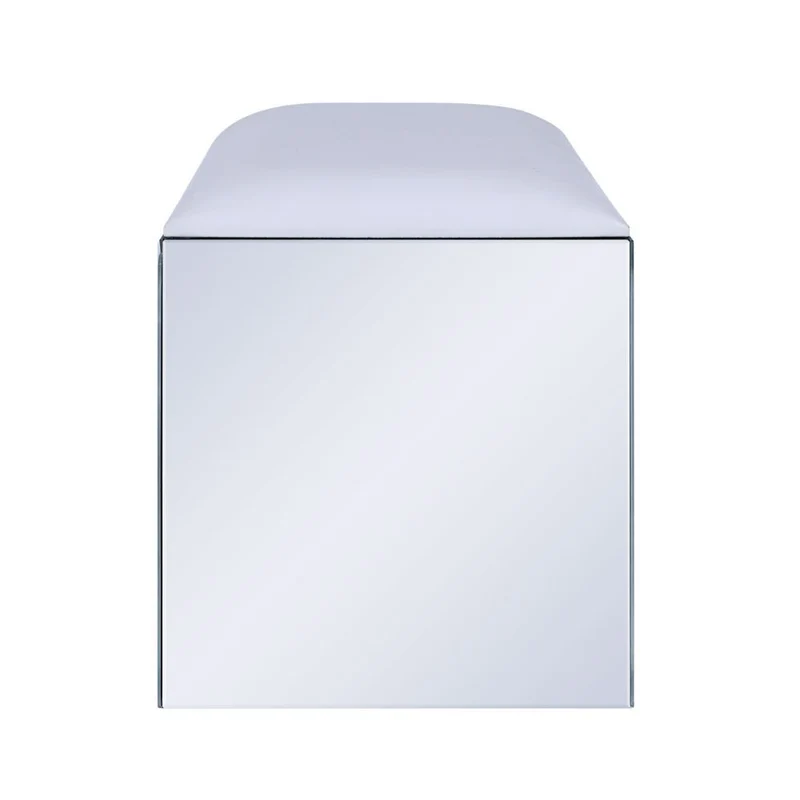 Noralie - Vanity Stool - Synthetic Leather , Mirrored & Faux Diamonds