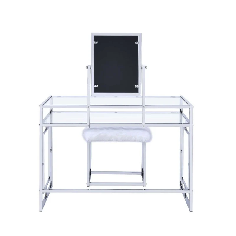 Carenze II - Vanity Set - White Faux Fur & Chrome