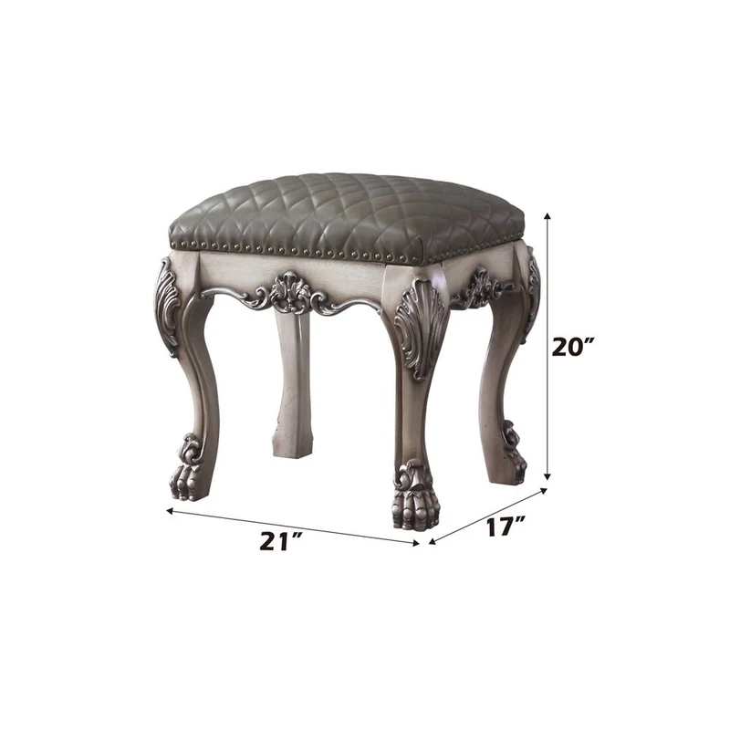 Dresden - Vanity Stool - Vintage Bone White & Synthetic Leather