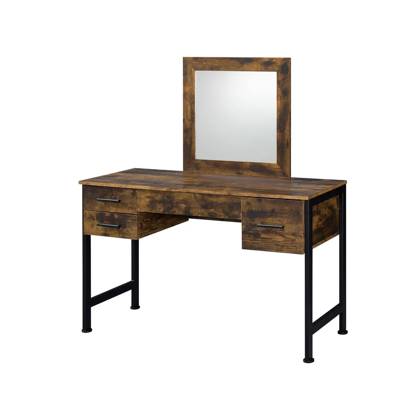 Juvanth - Vanity Desk & Mirror - Rustic Oak & Black