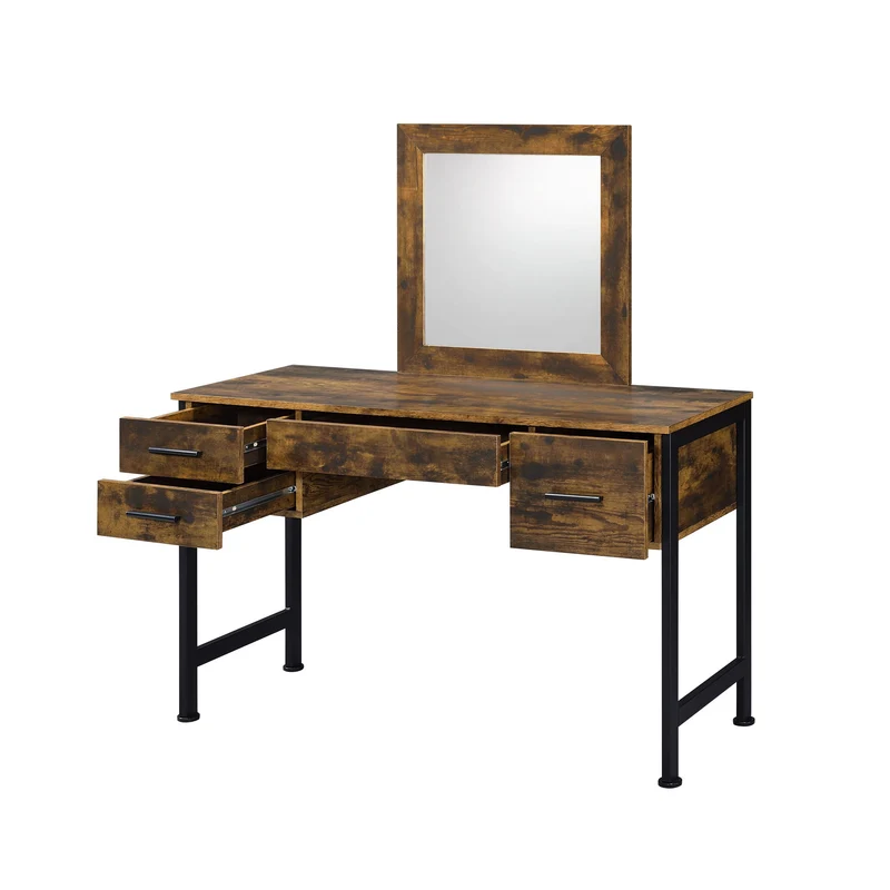 Juvanth - Vanity Desk & Mirror - Rustic Oak & Black