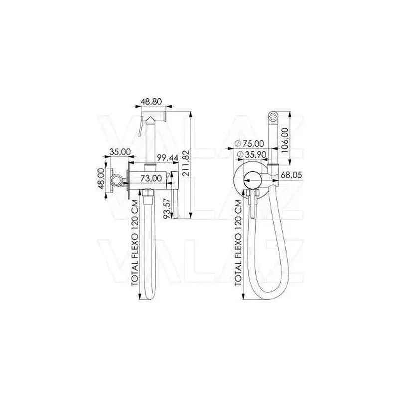 Grifo de bidet empotrado en latón y acero inoxidable en dorado cepillado Guadiana de Valaz