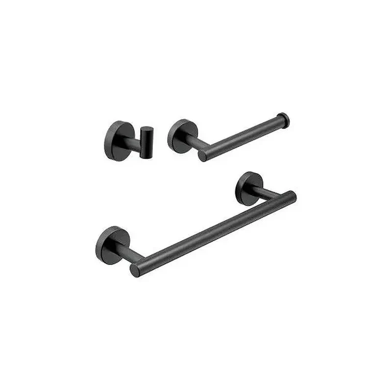 Valaz Set de Baño Negro Mate con Toallero y Portarrollos en Acero Inoxidable