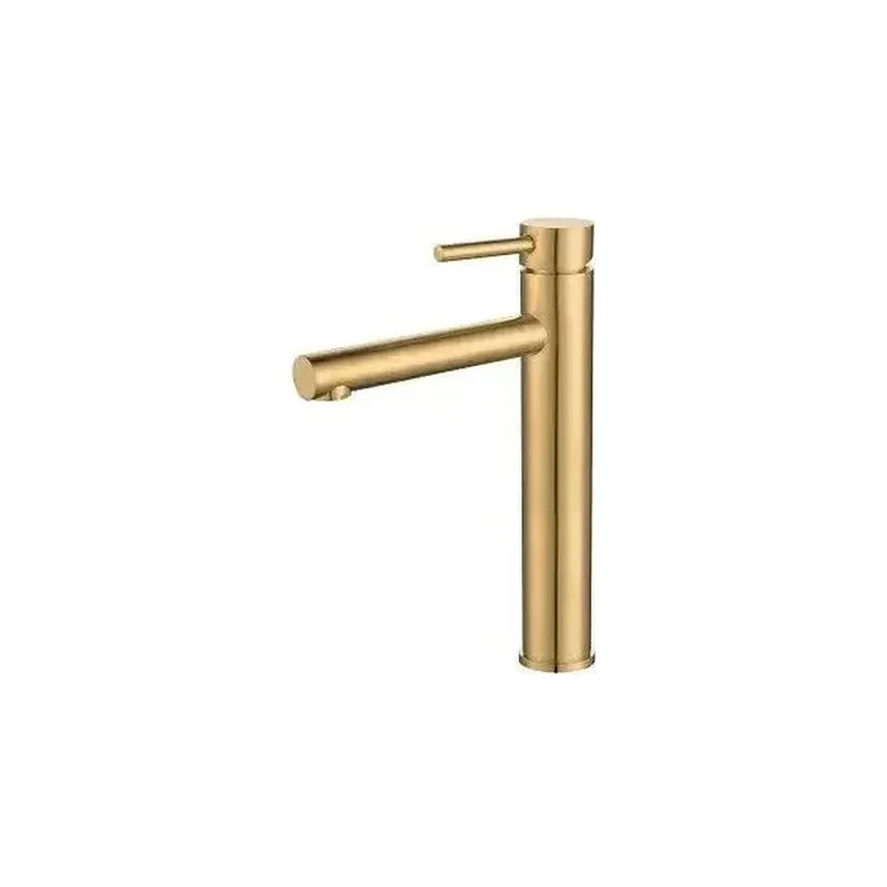 Grifo de lavabo alto monomando con caño recto en latón dorado cepillado Palancia de Valaz