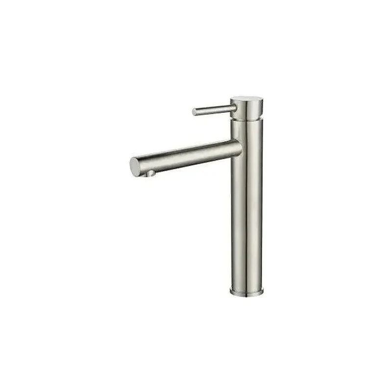 Grifo de lavabo alto monomando con caño recto en latón acero cepillado Palancia de Valaz