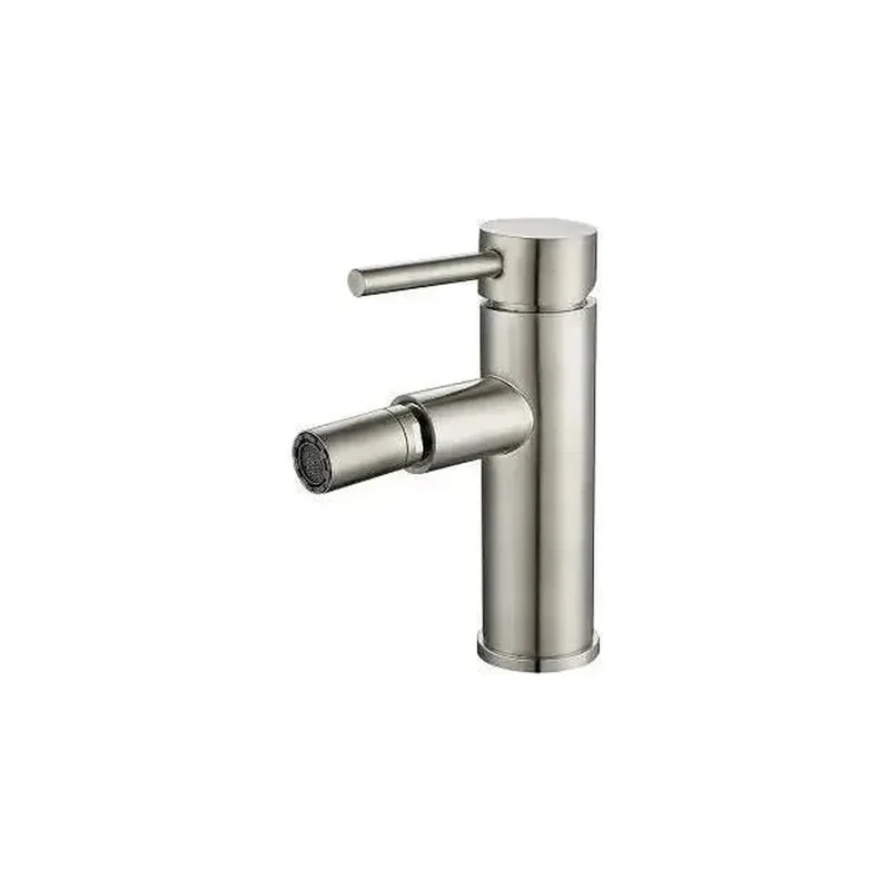 Grifo de bidet monomando con estructura redonda y caño recto en acero cepillado Palancia de Valaz