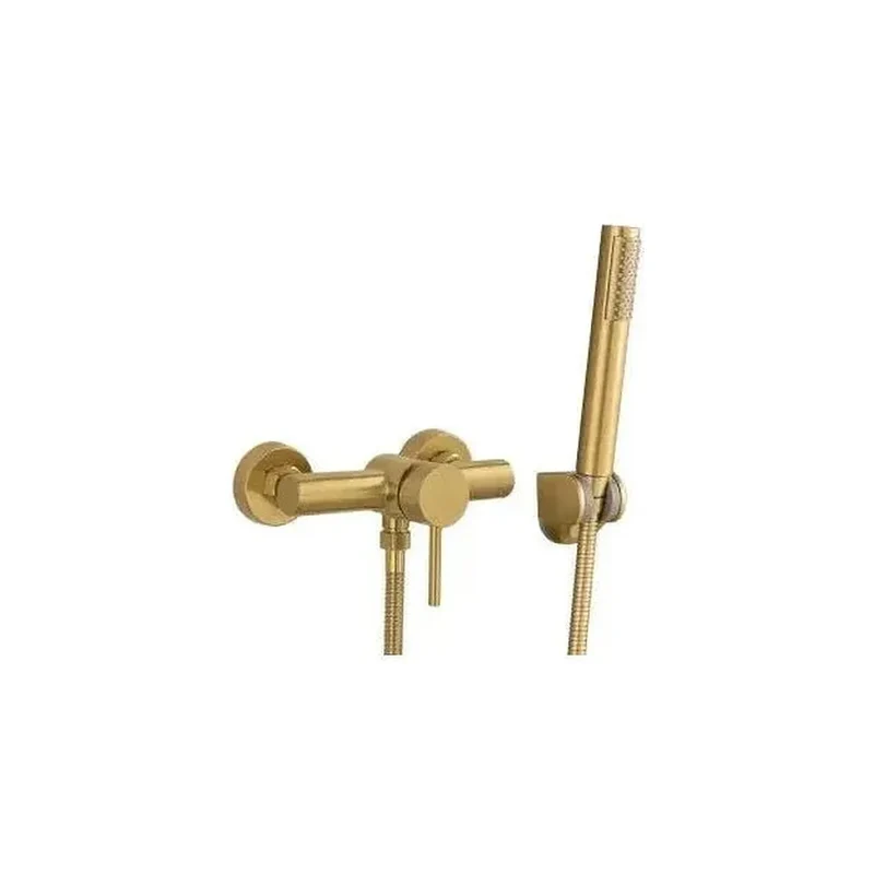 Grifo de ducha monomando con alcachofa de mano en oro mate Palancia de Valaz