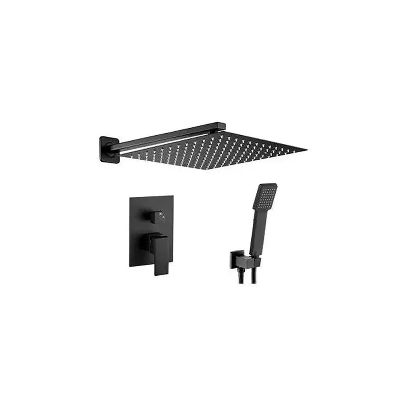 Conjunto de ducha empotrada a pared con rociador cuadrado en negro mate Eresma de Valaz