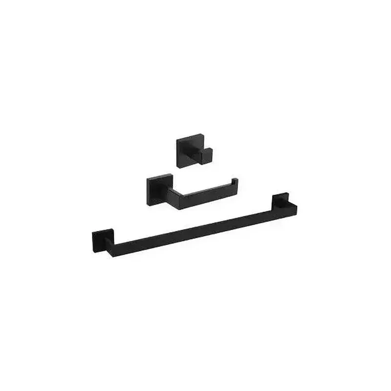 Juego de 3 accesorios para baño cuadrados fabricados con acero inoxidable negro mate Valaz