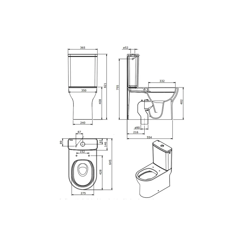 Inodoro Completo de Suelo Rimflush Winner Unisan Blanco