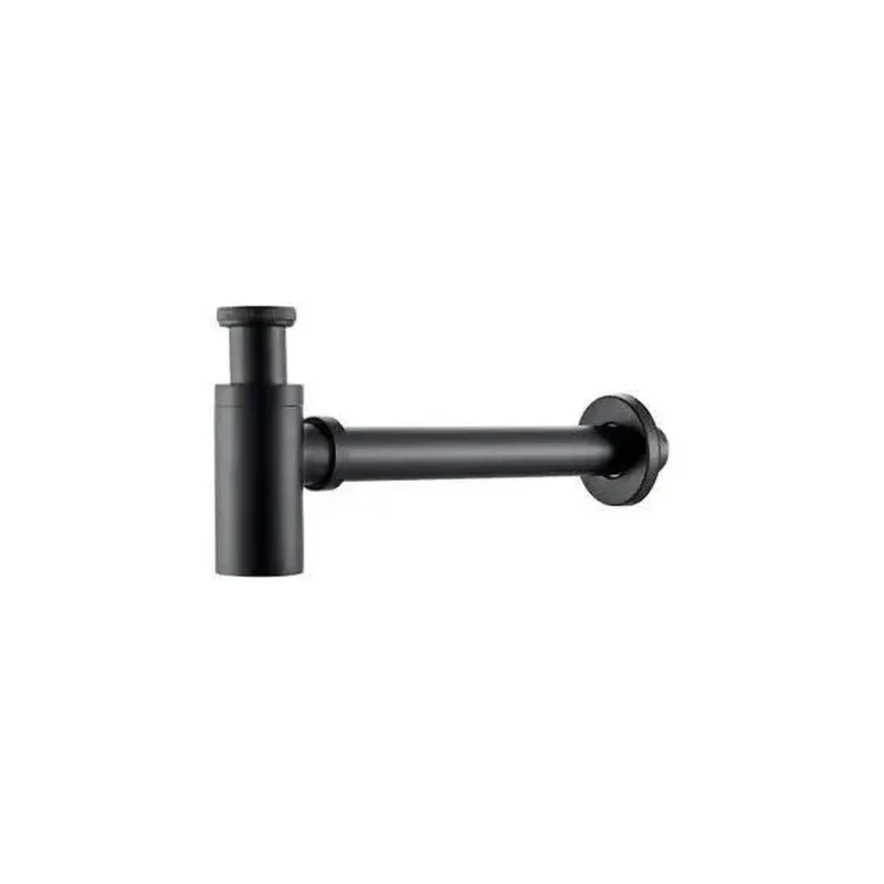 Sifón de lavabo redondo en latón y zamak de 12x36 cm en negro mate de Valaz