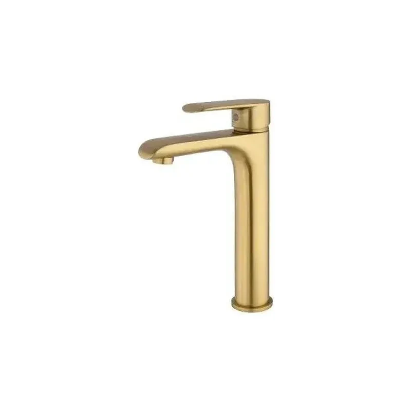 Grifo de lavabo alto monomando redondo en latón acabado oro Turia de Valaz