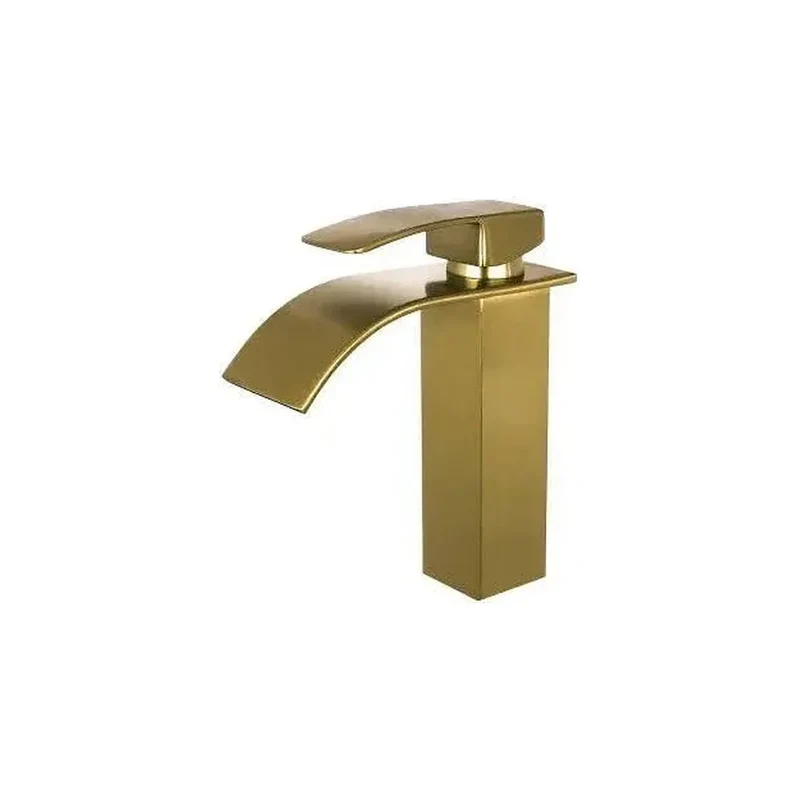 Grifo de lavabo monomando con salida en cascada en latón dorado Aljibe de Valaz
