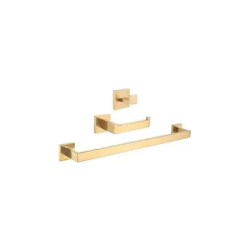Pack de 3 accesorios para baño cuadrados en acero inoxidable dorado de Valaz