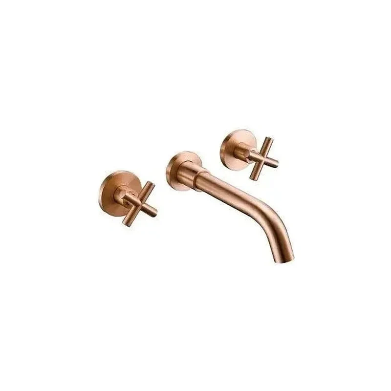 Grifo de lavabo empotrado bimando redondo en oro rosa cepillado Nalon de Valaz