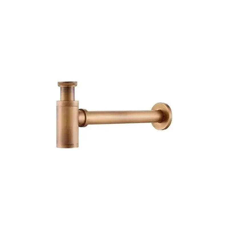 Sifón de lavabo redondo en latón y zamak de 12x36 cm en dorado envejecido de Valaz
