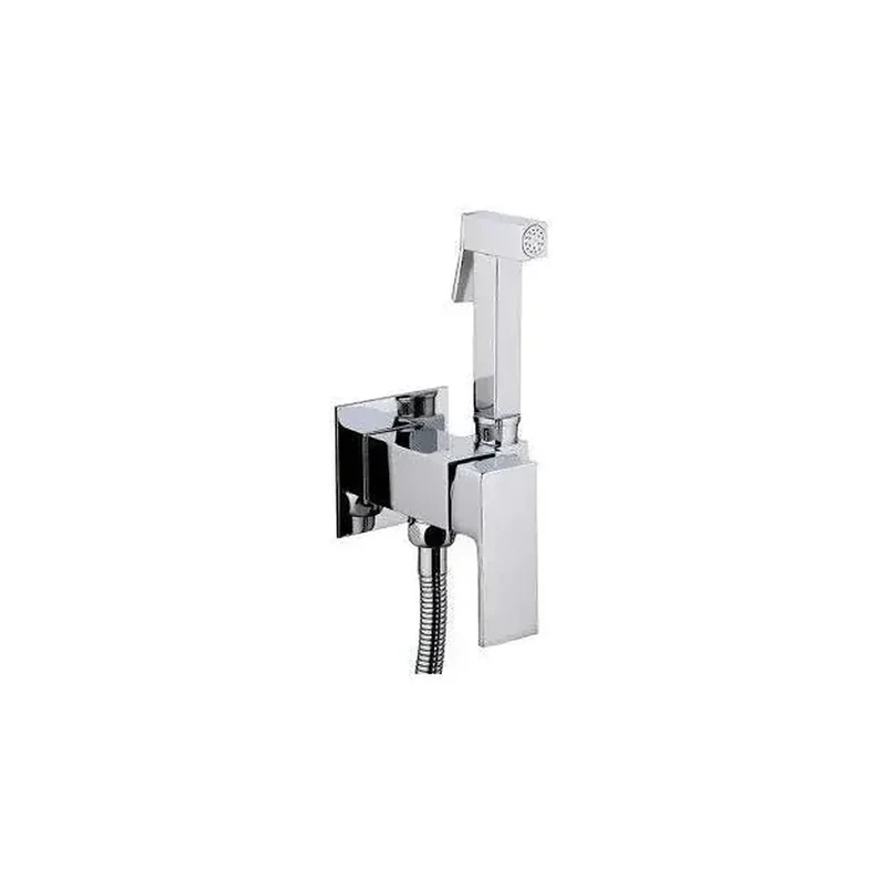 Grifo de bidet empotrado cuadrado de latón y acero inoxidable con flexo de 150 cm en color cromado Tajo de Valaz