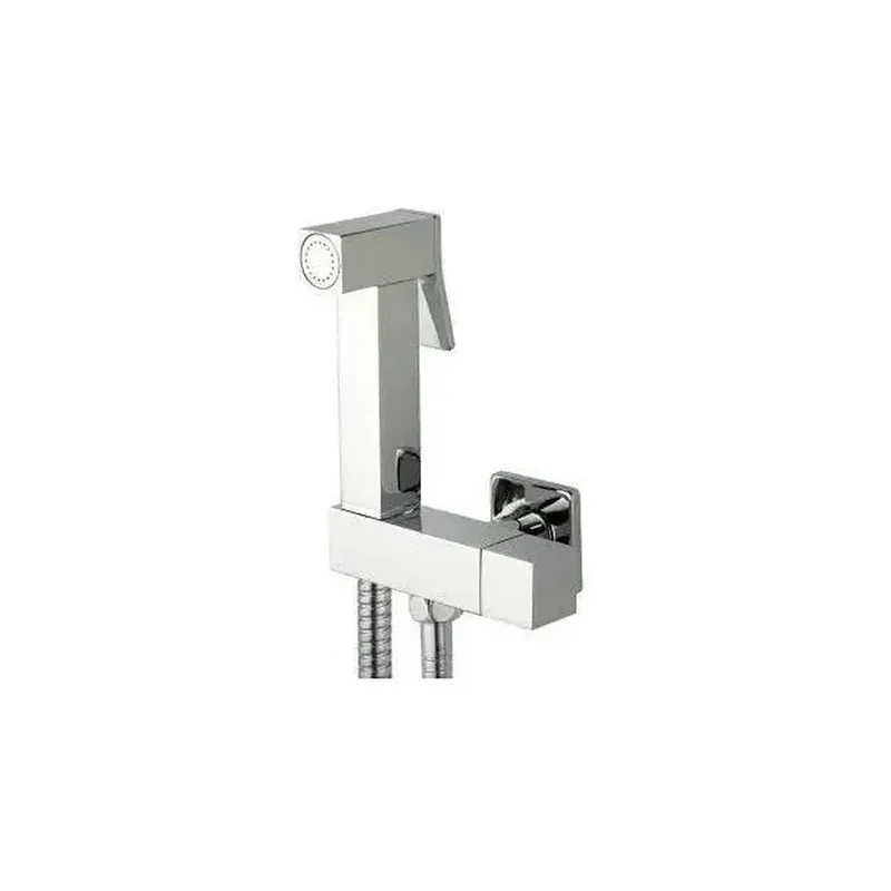 Grifo de ducha higiénica empotrado cuadrado de latón y acero inoxidable con flexo de 150 cm en color cromo Tajo de Valaz