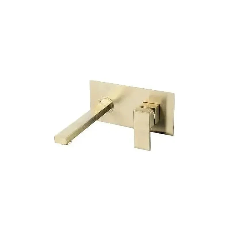 Grifo de lavabo empotrado monomando cuadrado en latón dorado cepillado Tajo de Valaz