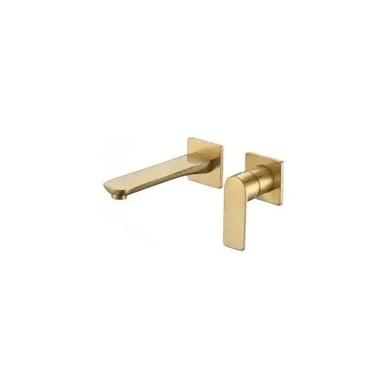 Grifo de lavabo empotrado monomando cuadrado en latón dorado cepillado Esla de Valaz